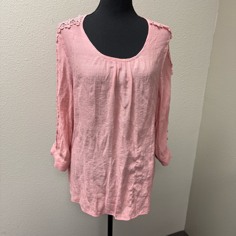 Madison Dusty Pink Lace Sleeve Blouse Boho Lightweight Top Size Large Chic - Picture 2 of 10